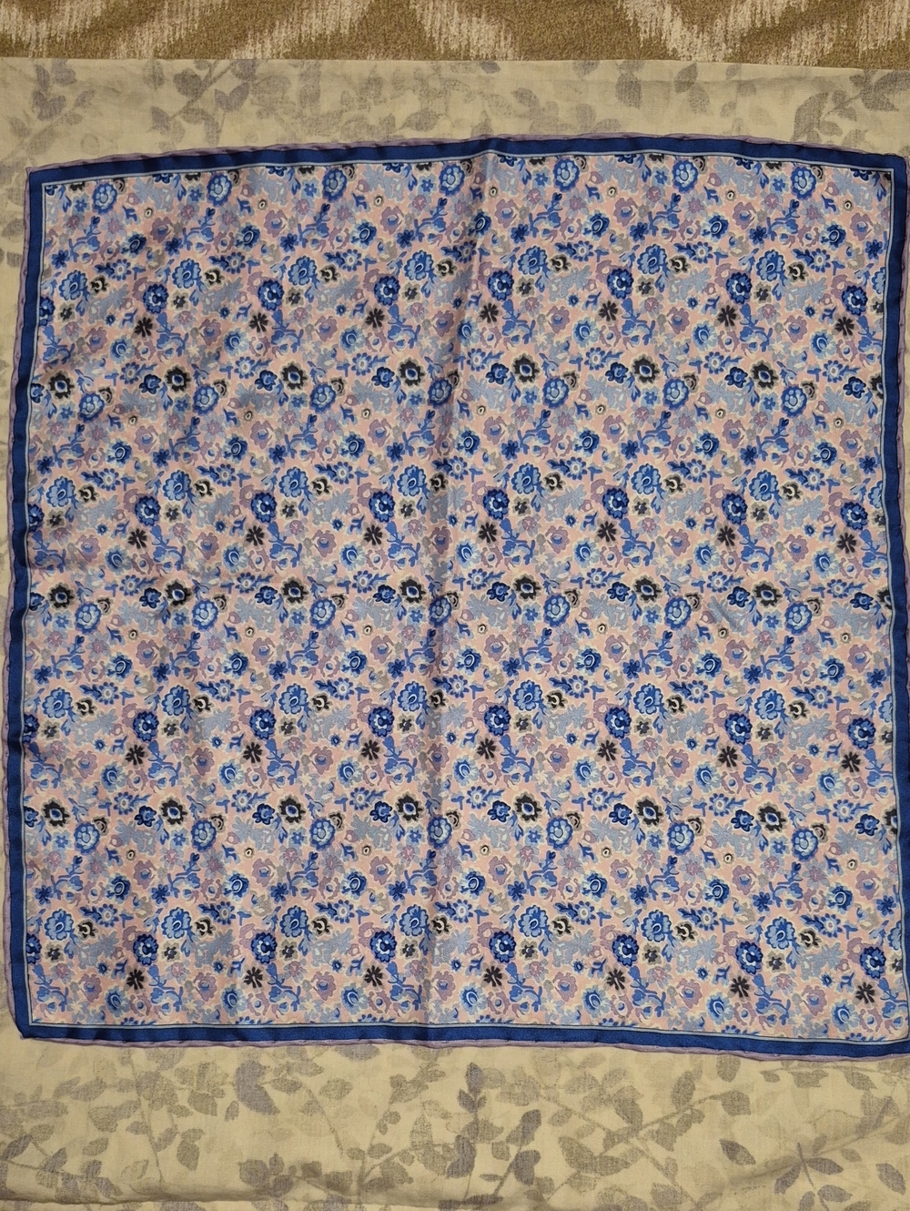 Source Unknown Blue and Pink Floral Pocket Square